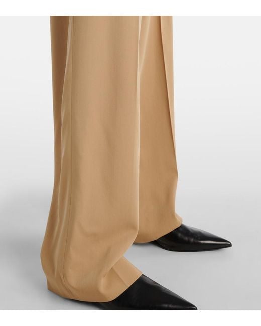 Ralph Lauren Natural Corrine Low-Rise Wool Wide-Leg Pants