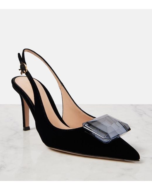 Gianvito Rossi Black Jaipur 85 Velvet Slingback Pumps