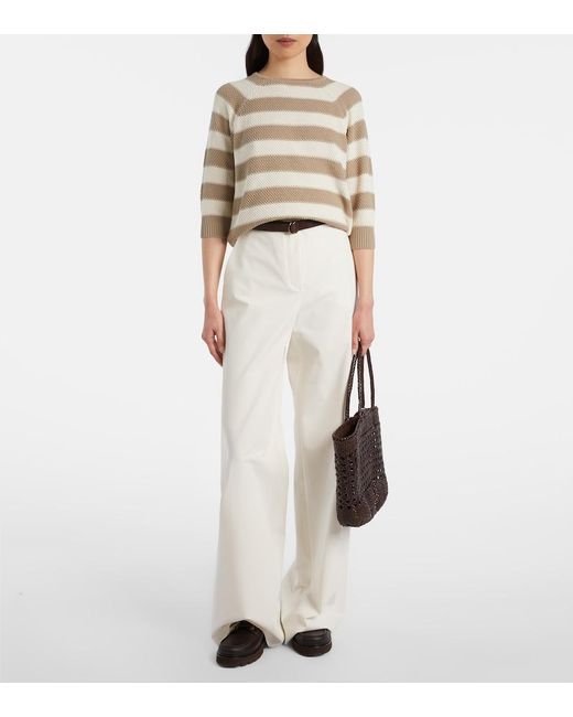 Max Mara Natural Ellisse Striped Cotton Sweater