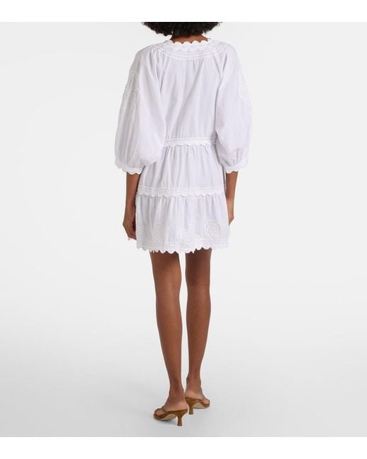 Juliet Dunn White Embroidered Cotton Poplin Minidress