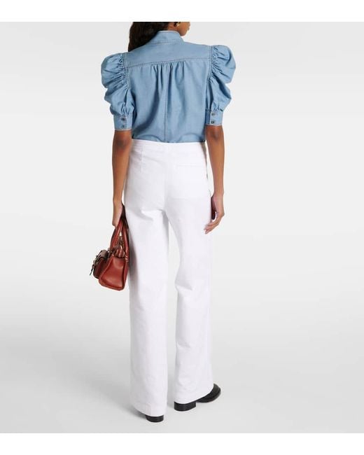 Pantalones Anchos De Tiro Alto FRAME de color White