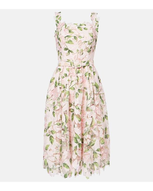 Oscar de la Renta White Floral Guipure Cocktail Dress