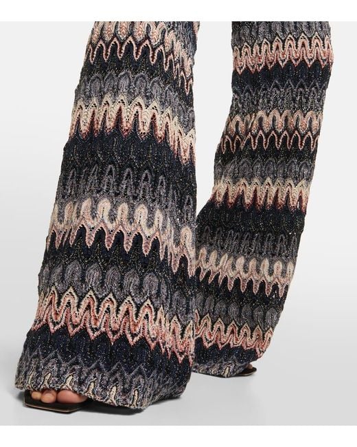Missoni Black Zig Zag Metallic Knit Flared Pants
