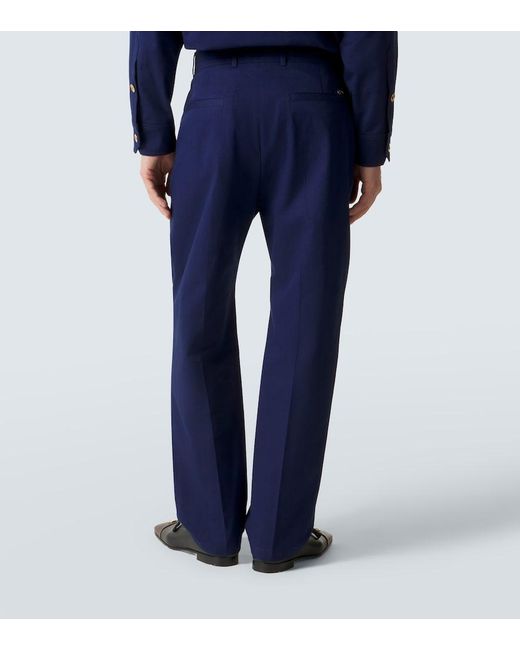 Valentino Blue Cotton Gabardine Straight Pants for men