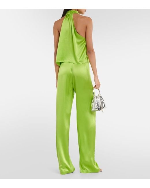 The Sei Green Draped High-Neck Silk Satin Top