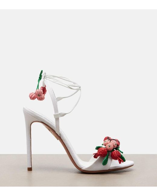 Aquazzura White Botanica Leather-Trimmed Raffia Sandals