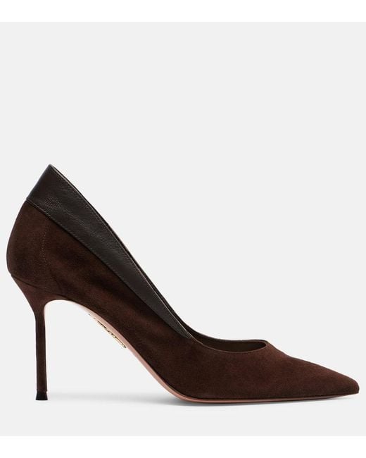 Aquazzura Brown Guanto 85 Leather-Trimmed Suede Pumps