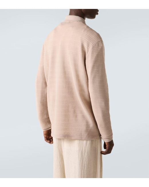 Giorgio Armani Pink Striped Virgin Wool Jersey Polo Sweater for men