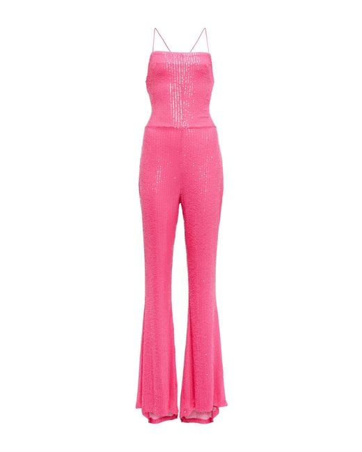 ROTATE BIRGER CHRISTENSEN Synthetic Sequined Flared Jumpsuit in Pink | Lyst