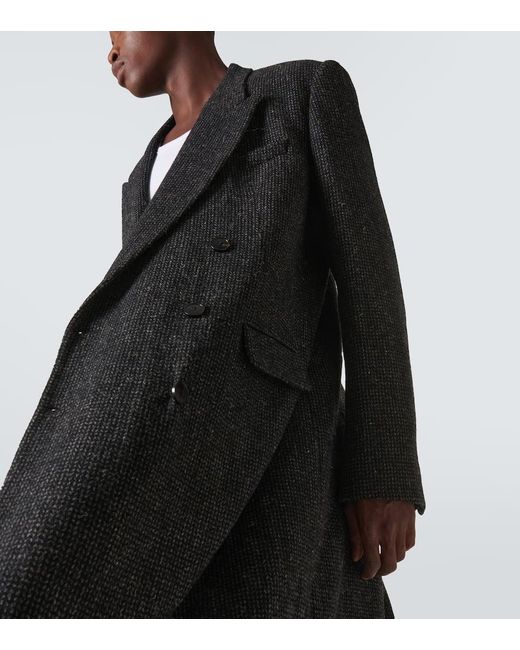 Dries Van Noten Black Herringbone Wool Coat for men