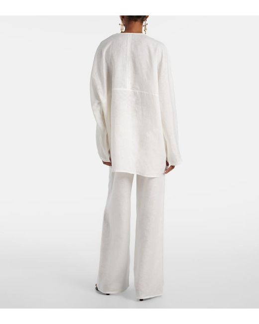 Asceno White Oversized Linen Top