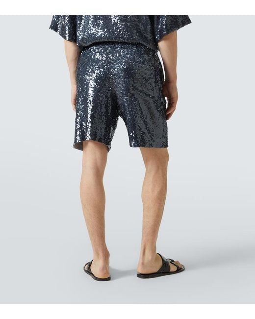 Dries Van Noten Blue Sequined Bermuda Shorts for men
