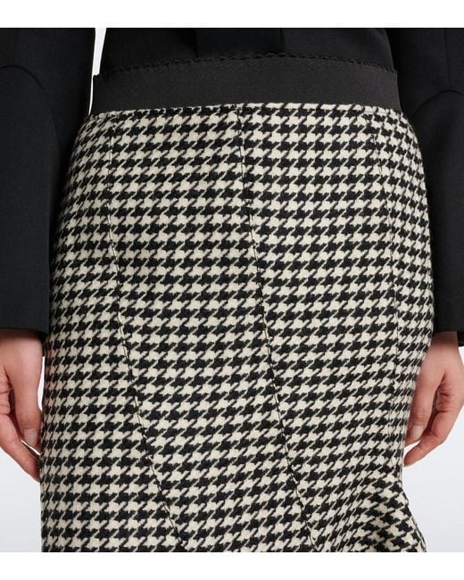 The Attico Gray Ruffled Houndstooth Virgin Wool Midi Skirt