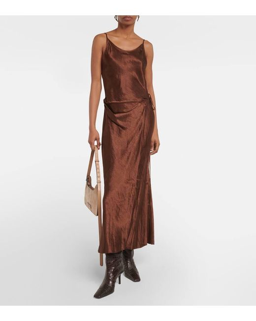 brown marble satin midi wrap dress Brown And Stone Marble Print One Shoulder Open Back Twist Detail Midi – AX  Paris main image 1