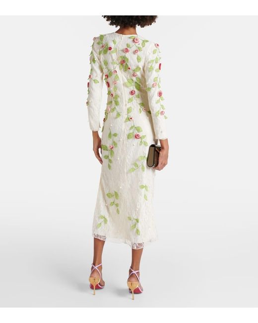 Markarian Metallic Avelina Embroidered Cotton Lace Midi Dress