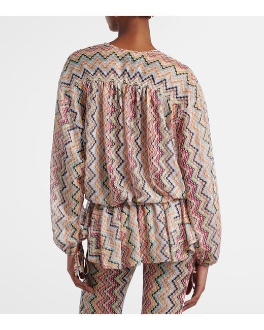Missoni Multicolor Zig Zag Cutout Gathered Blouse