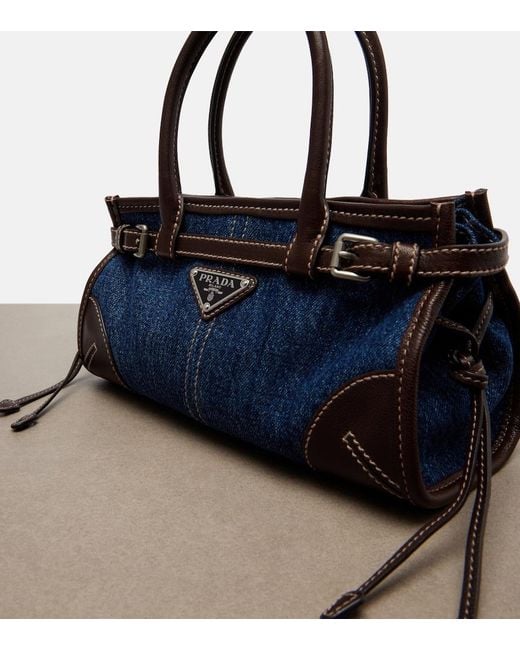 Prada Blue Bonnie Small Denim Top-Handle Bag