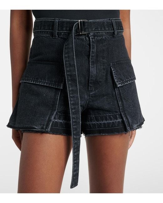 Sacai Black Belted Denim Shorts