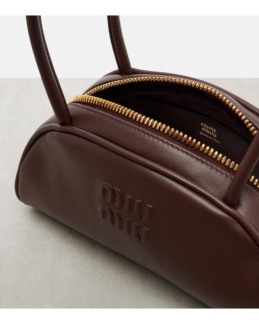 Miu Miu Brown Beau Small Leather Bowling Bag