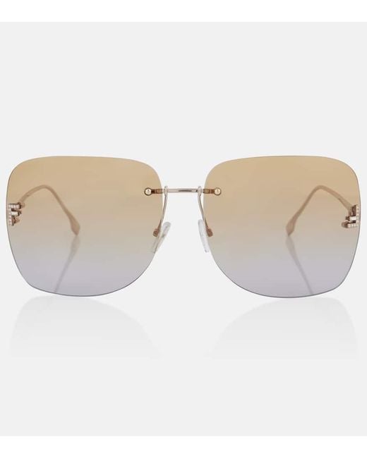 Fendi Natural First Crystal Square Sunglasses