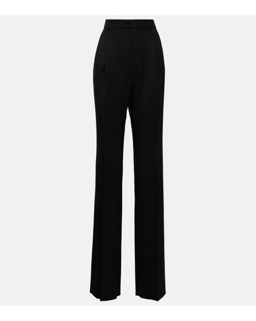 Pantalon droit a taille haute en laine Saint Laurent en coloris Black