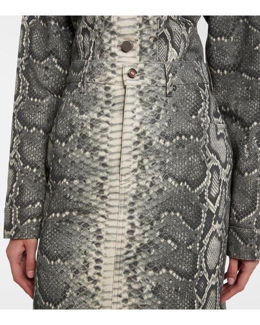 Gabriela Hearst Gray Adelaide Snake-Print Cotton Midi Skirt