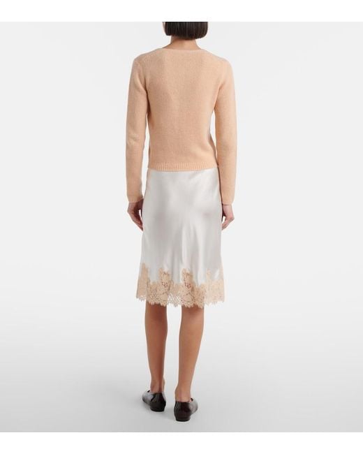 Doen White Elowette Lace-Trimmed Silk Longuette