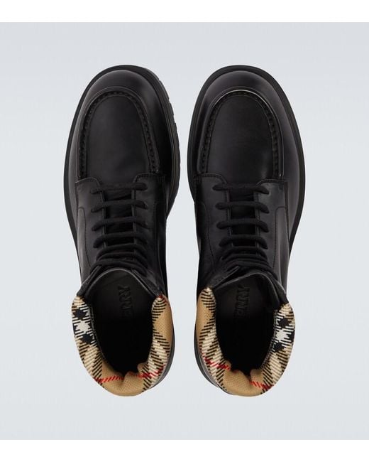Burberry Black Rogue Leather Combat Boots for men