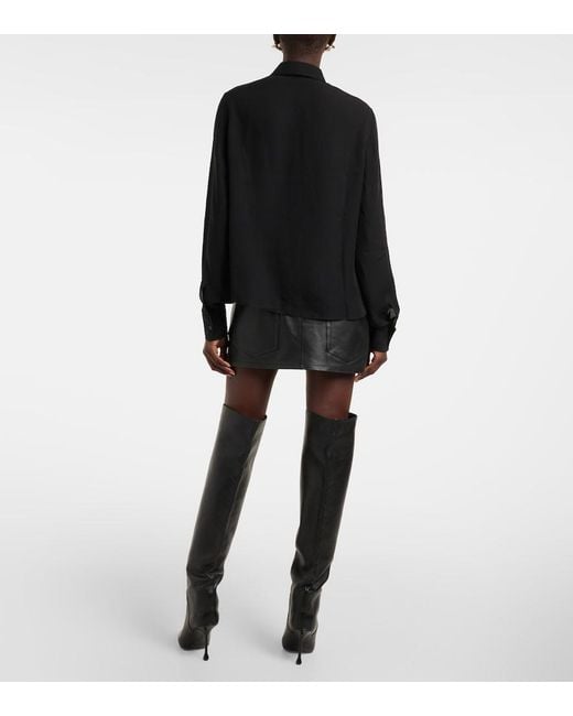 Wardrobe NYC Black Tie-Neck Silk Blouse