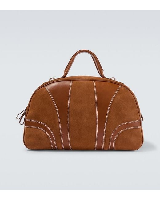 Dries Van Noten Brown Leather-Trimmed Suede Duffel Bag for men