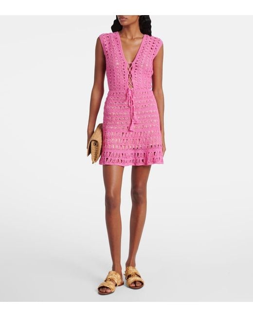 Anna Kosturova Purple Jennifer Crochet Cotton Minidress