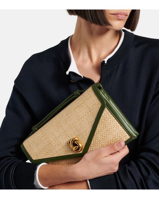 Bottega Veneta Metallic Knot Lock Medium Raffia Top-Handle Bag