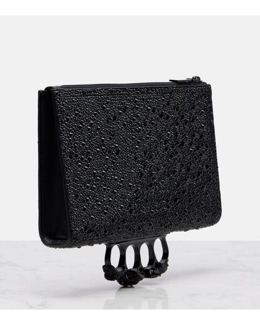 Alexander McQueen Black Skull Knuckle Studded Leather Pouch