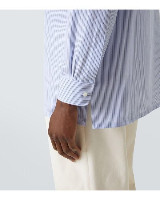 Charvet Blue Striped Cotton Poplin Shirt for men
