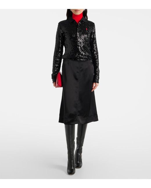 Polo Ralph Lauren Black Sequined Long-Sleeve Polo Shirt