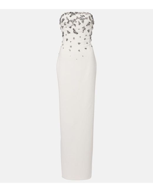Marmar Halim White Embellished Strapless Gown