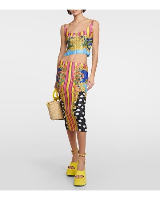 Versace Multicolor Medusa Palm Springs Plisse Midi Skirt