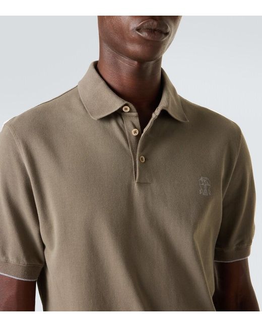 Brunello Cucinelli Natural Logo Cotton Pique Polo Shirt for men