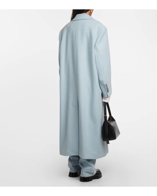 AMI Blue Single-Breasted Wool-Blend Gabardine Coat