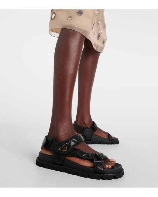 Prada Black Sandalen Fussbett Aus Leder