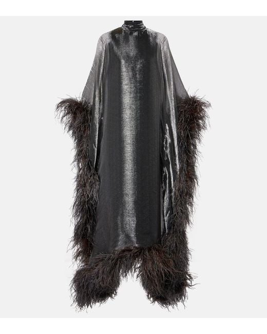 ‎Taller Marmo Black Casta Feather-Trimmed Kaftan