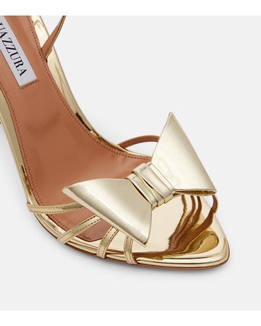 Aquazzura Metallic Tie 105 Mirrored Faux Leather Sandals