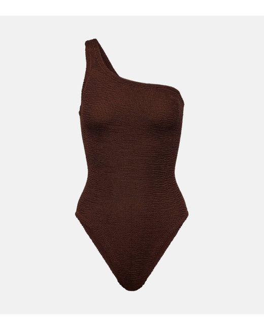 Hunza G Brown Nancy One-Shoulder Swimsuit