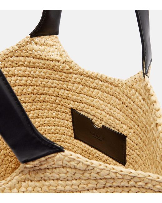 Balmain Metallic Logo Raffia-Effect Top-Handle Bag