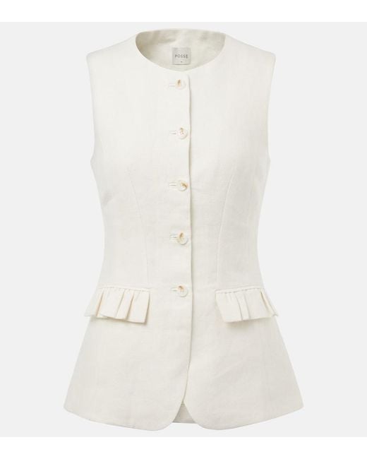 Posse White Matilda Ruffled Linen Vest