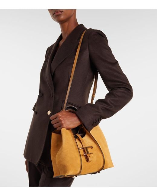 Tod's Brown T Timeless Small Suede Tote Bag