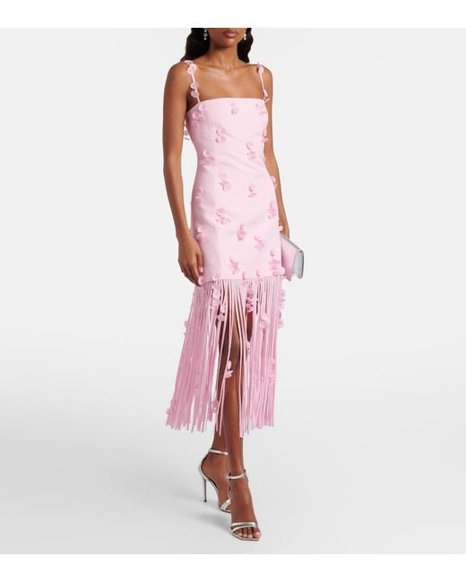 Jonathan Simkhai Pink Juliana Floral-Applique Linen-Blend Cocktail Dress