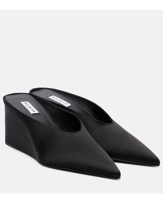 Alaïa Black Cube 75 Suede Wedge Mules