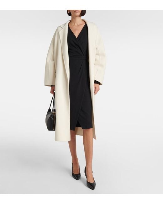 Max Mara Black Virtus Gathered Jersey Midi Dress