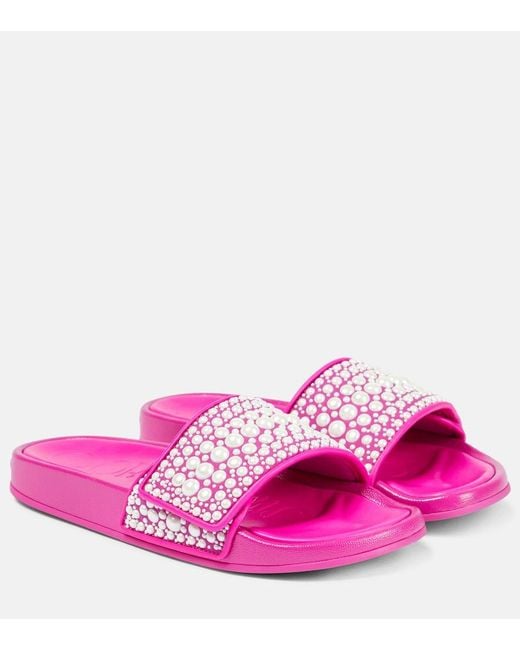 Jimmy Choo Pink Rubber Slides With Pearls